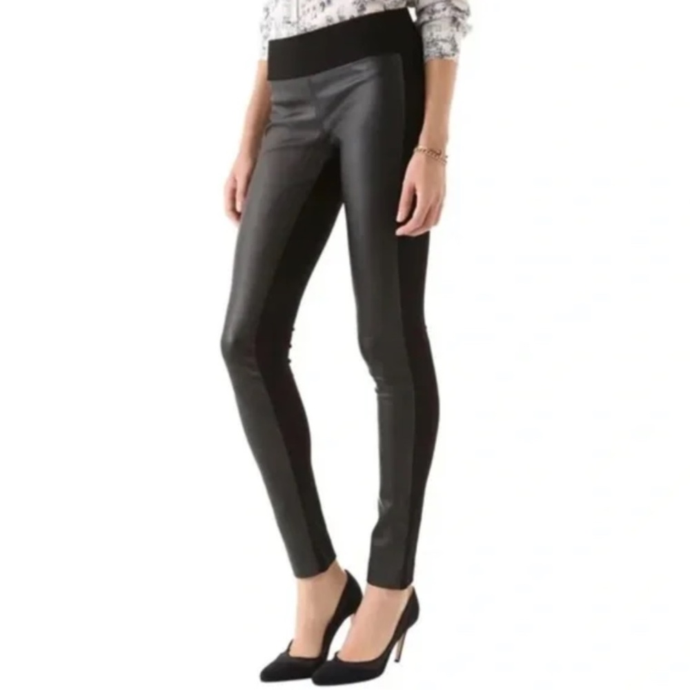 Club Monaco Tasha Faux Leather & Ponte Front Black Skinny Leggings Pants